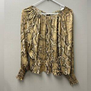H&M Women’s Snakeskin Long Sleeve Blouse – Brown/Tan